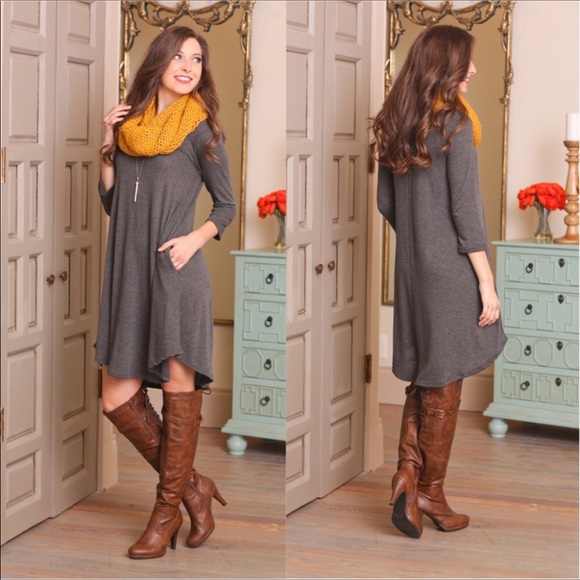 Infinity Raine Dresses & Skirts - 3/4 Sleeve Charcoal Gray Dress